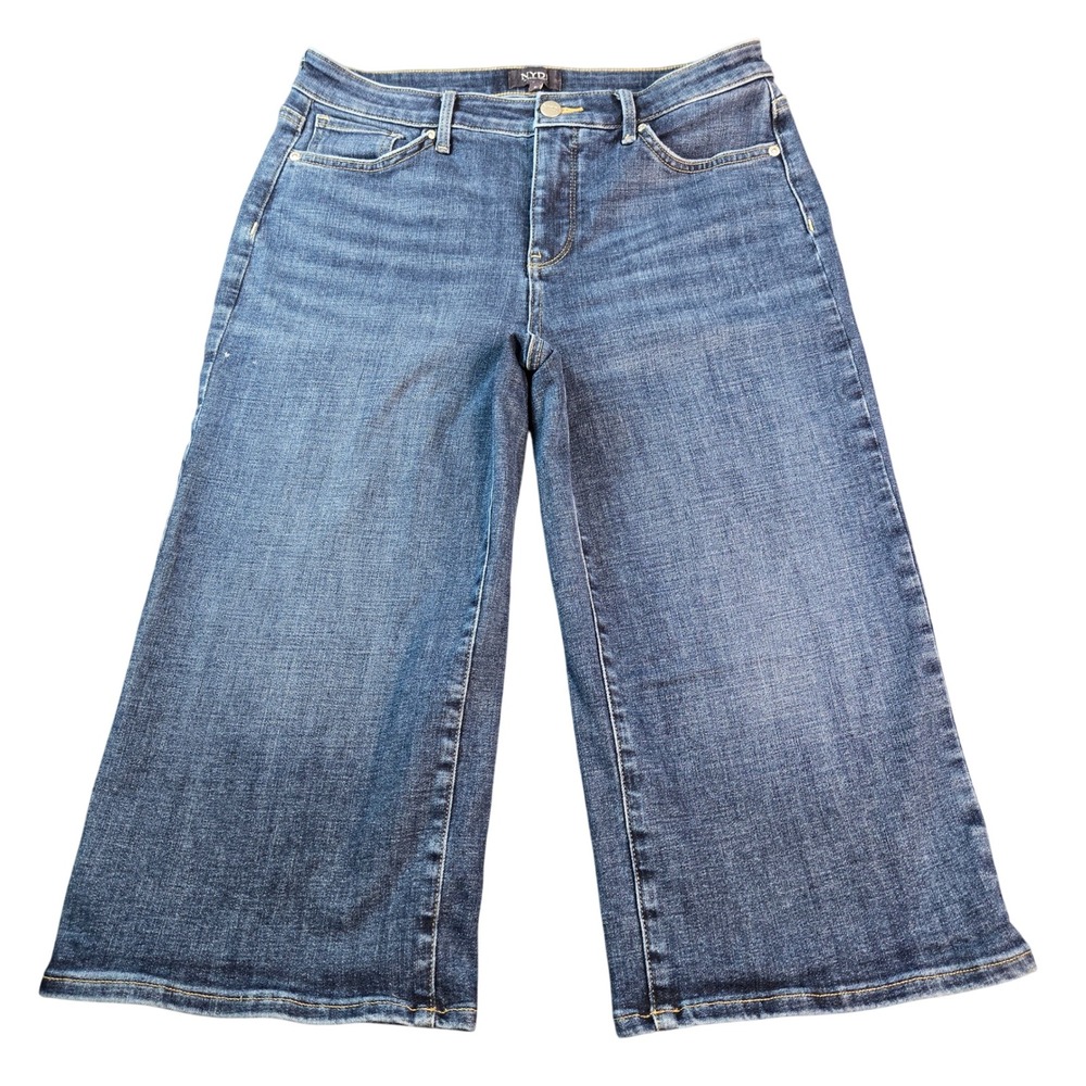 NYDJ Womens Wide Leg Crop Jeans Size 8 Medium Wash Blue Lift Tuck Denim Culottes